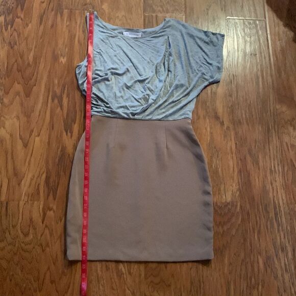 BCBGeneration Size 4 Scoop Neck One Sleeve  Beige Gray Snap Zipper Woman’s Dress - Picture 4 of 7